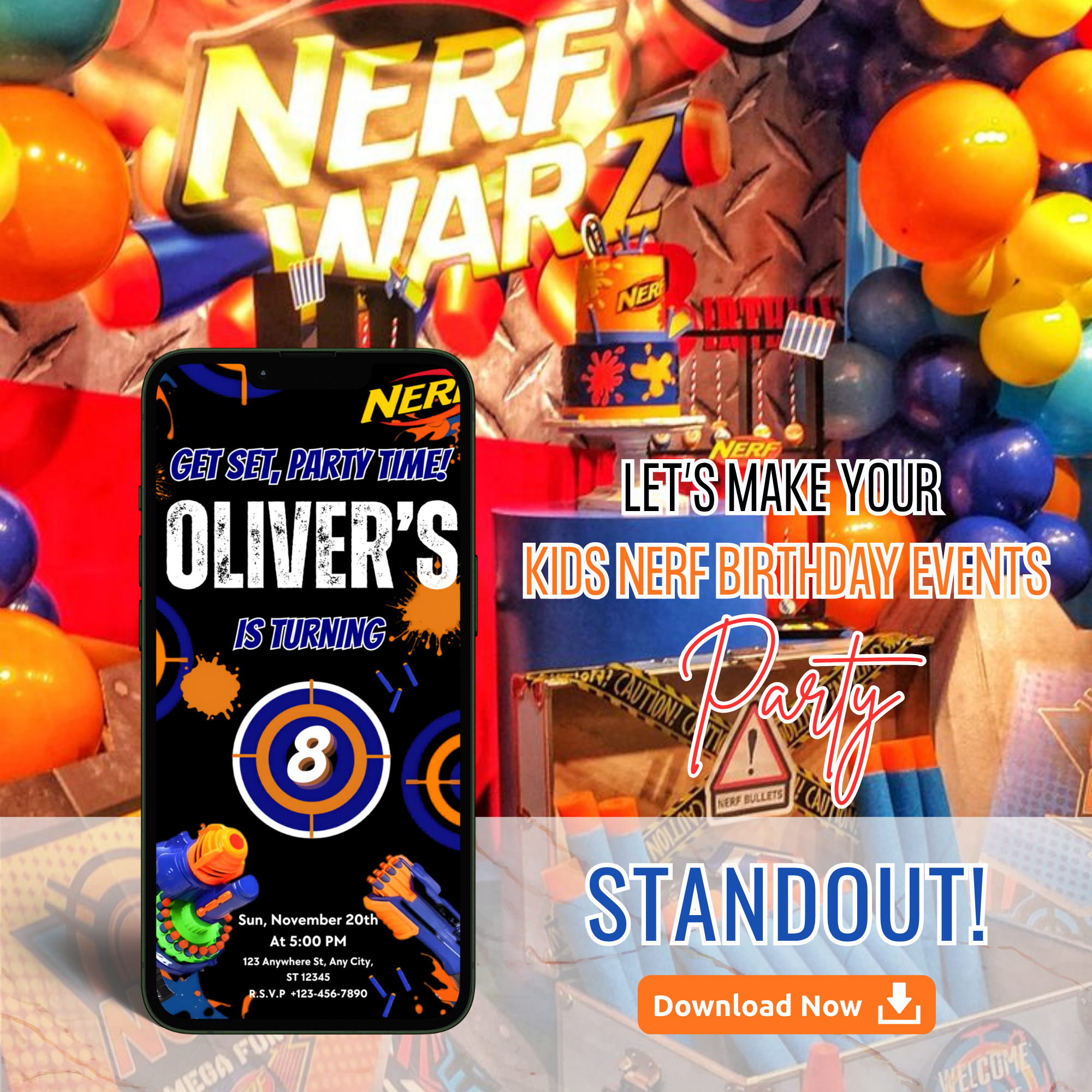 canva nerf birthday invitation editable layout