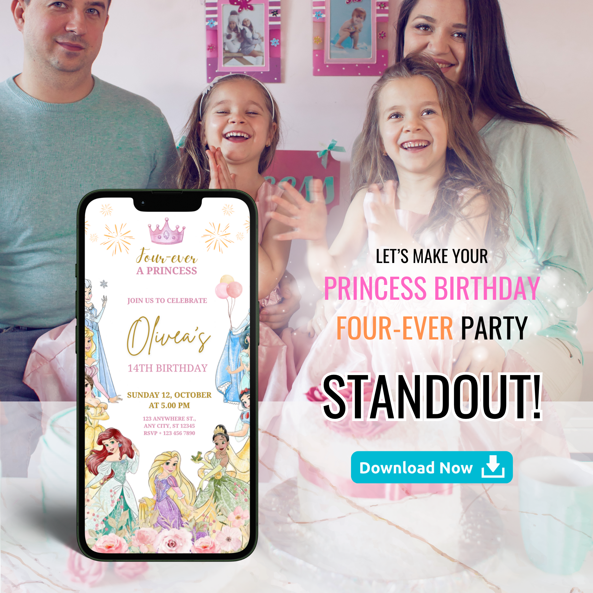 Princess Birthday Four-Ever Invitation Template