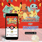 Pokemon birthday invitation with Pikachu theme