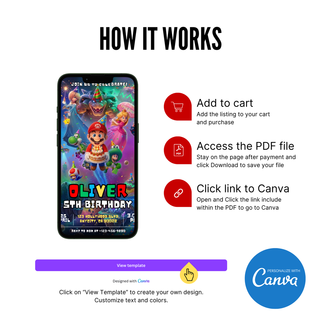 Mario themed galaxy party invitation modern design