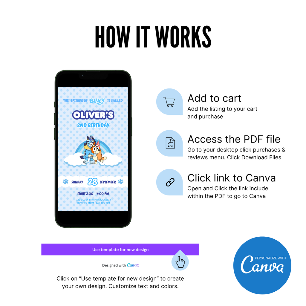 Bluey Birthday Invitation Template for Boys & Girls