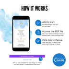 Boy baptism invitation with blue cross and elegant typography