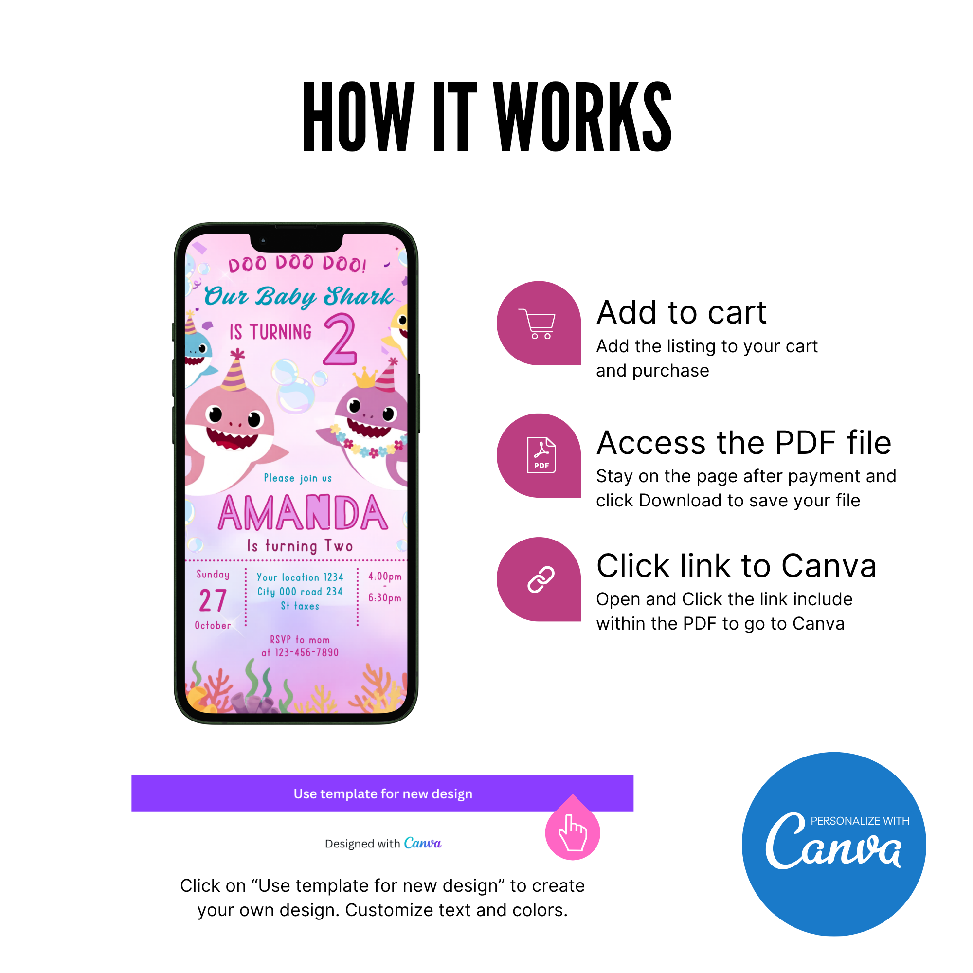 Digital Baby Shark Birthday Invitation instant download