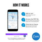 Adventure Awaits Baby Shower Invitation Air Balloon Up with pastel hot air balloons