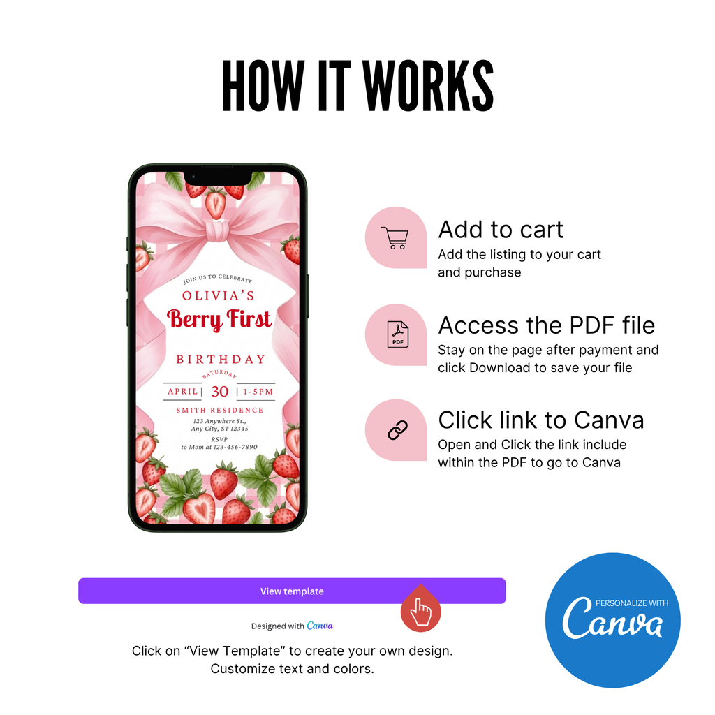 sweet one strawberry birthday invitation