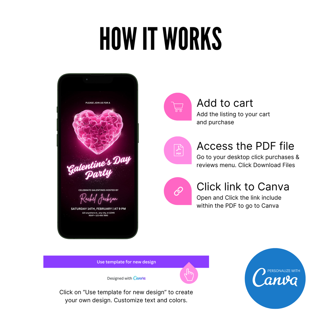 Galentines invitation template minimalist pink design printable invite