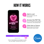 Galentines invitation template minimalist pink design printable invite