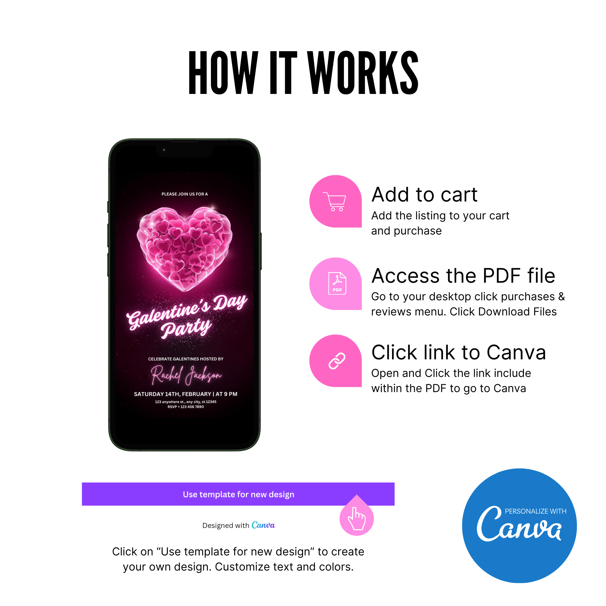 Galentines invitation template minimalist pink design printable invite