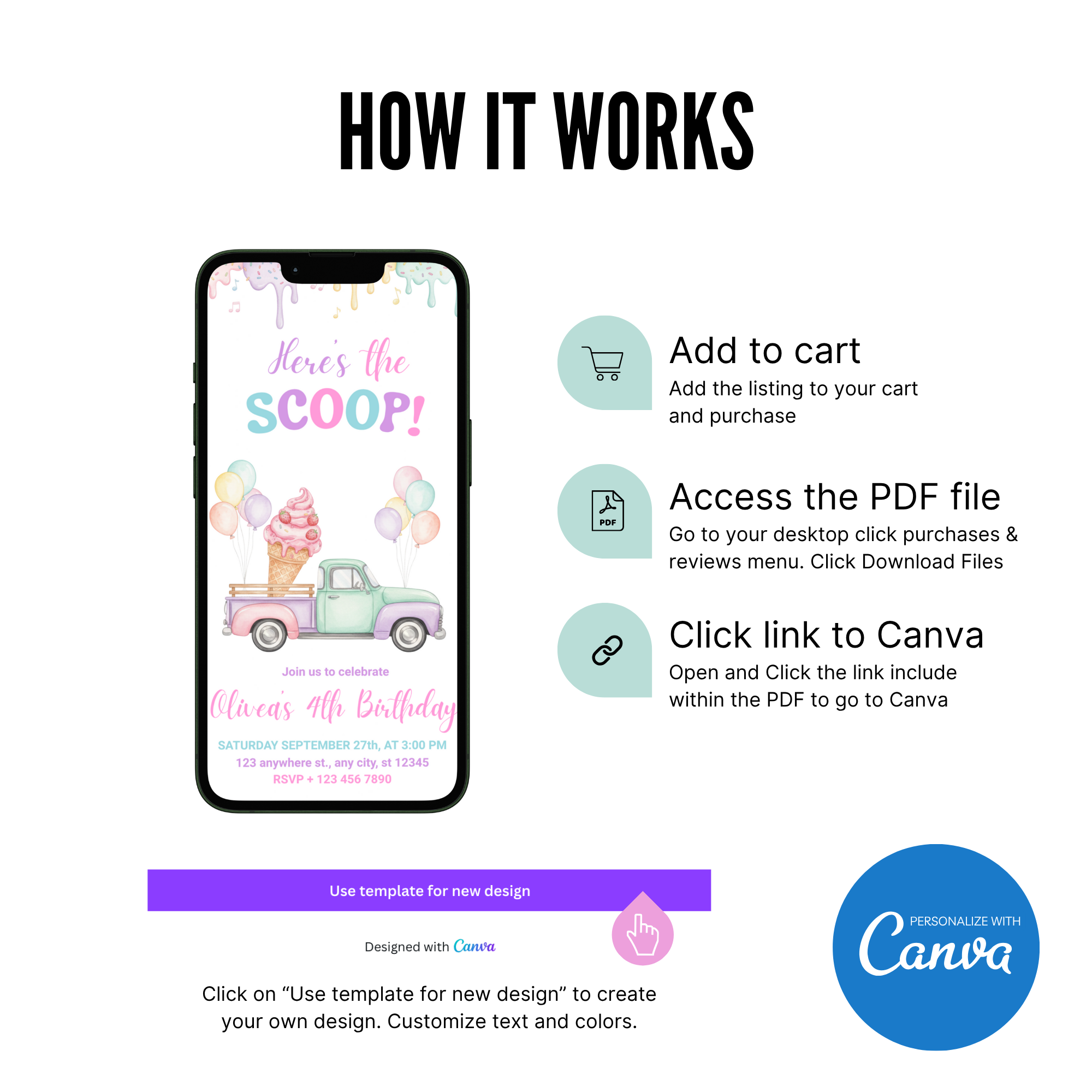 Ice Cream Truck Birthday Invitation Template