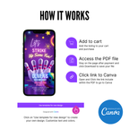 Bowling party invitation card with neon bowling theme