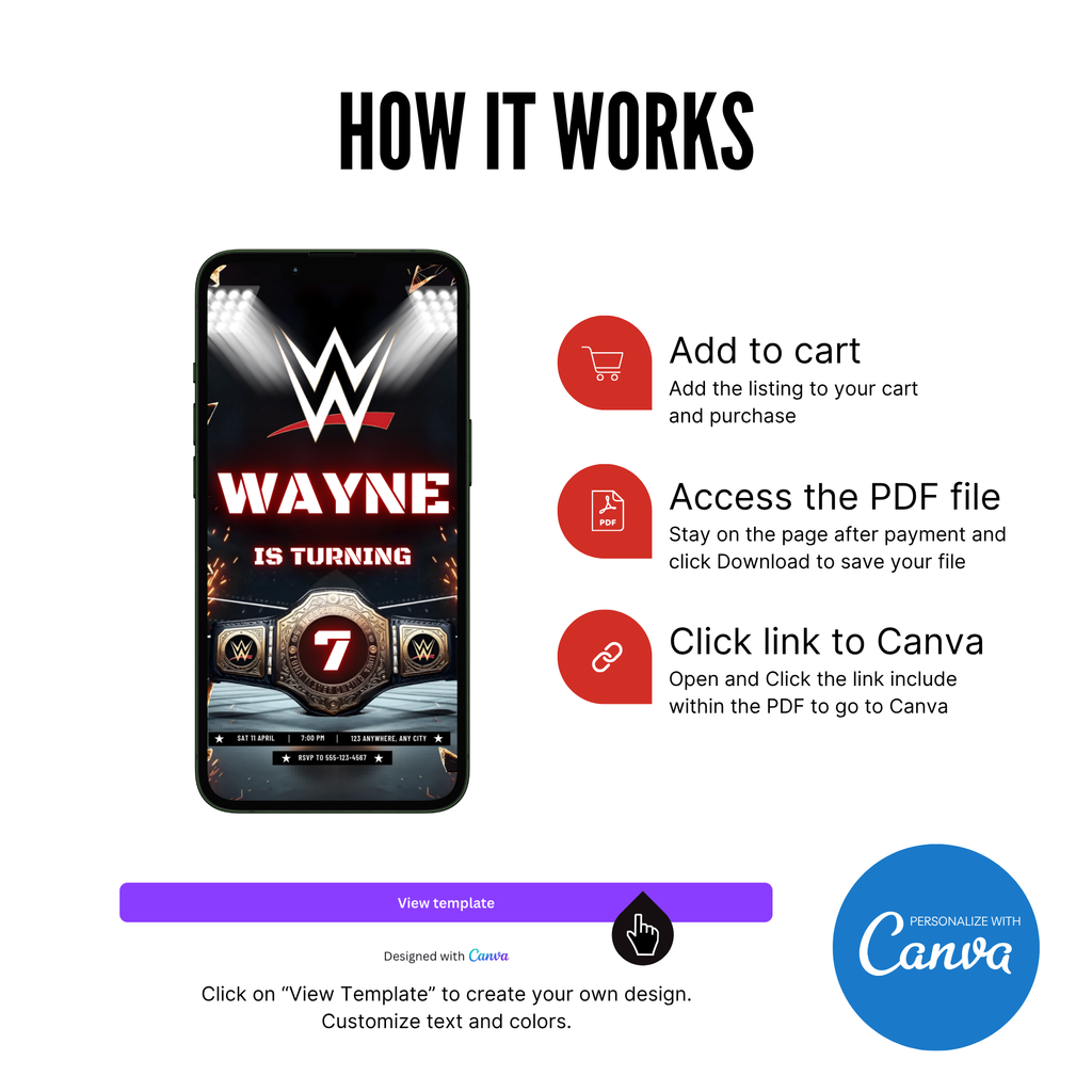 Printable WWE party invite template for kids