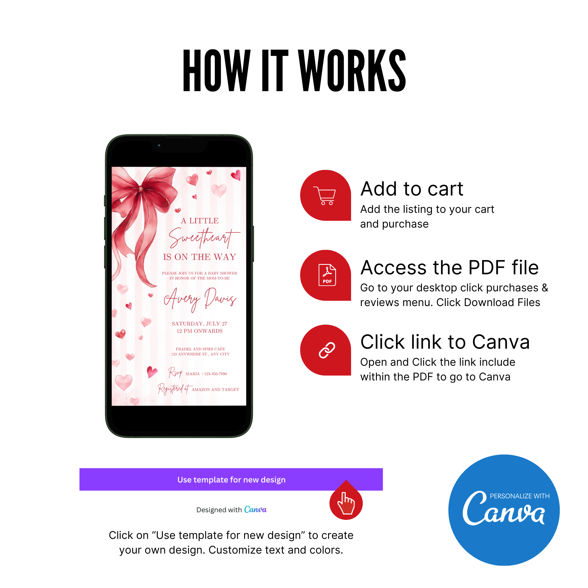 Little Sweetheart Baby Shower Invitation with pink hearts and Valentine theme design