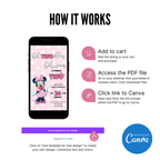 Oh Twodles birthday invitation with cute mouse, pink bow, and polka dot design for a girl’s second birthday party