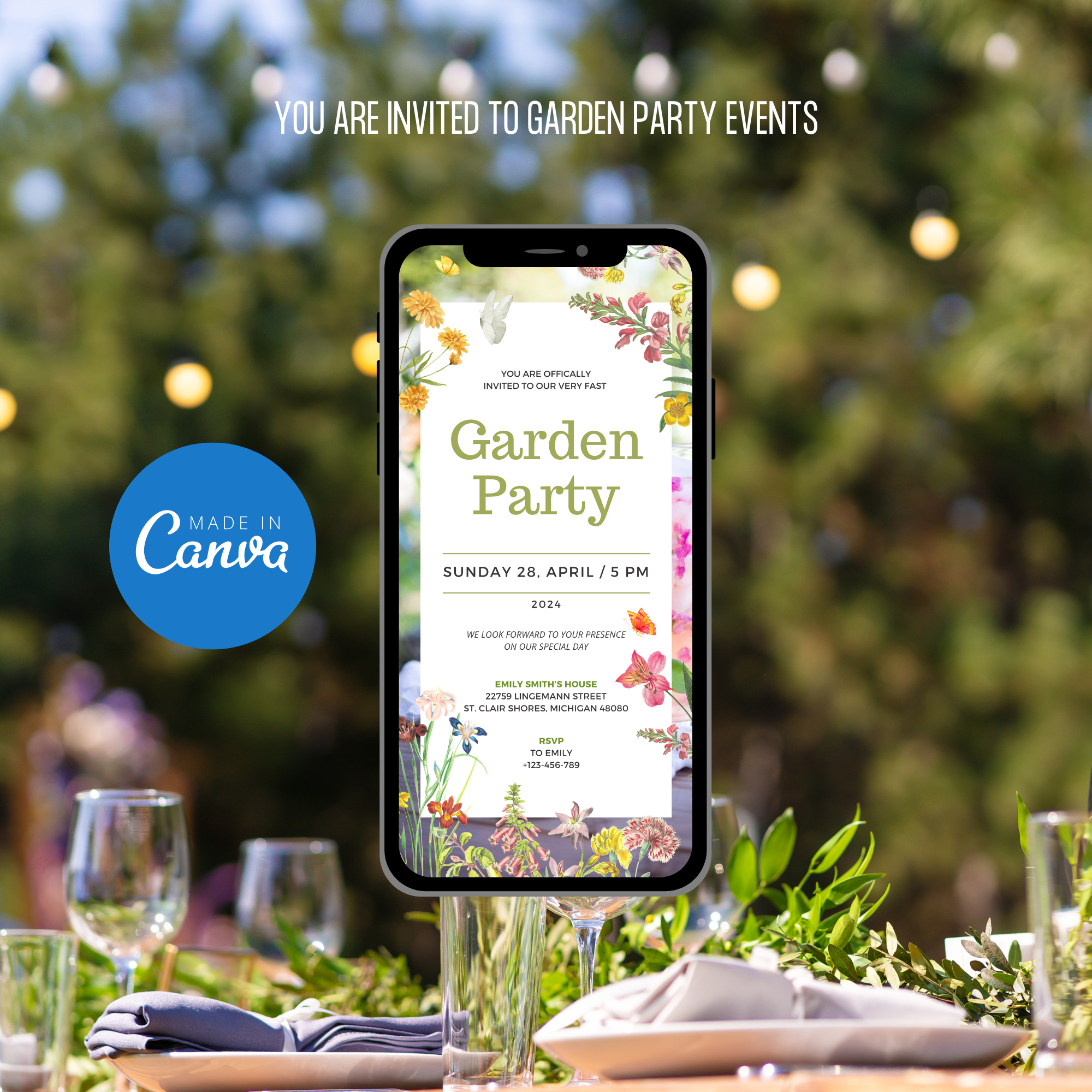 Digital Wildflower Garden Party Invitation Template