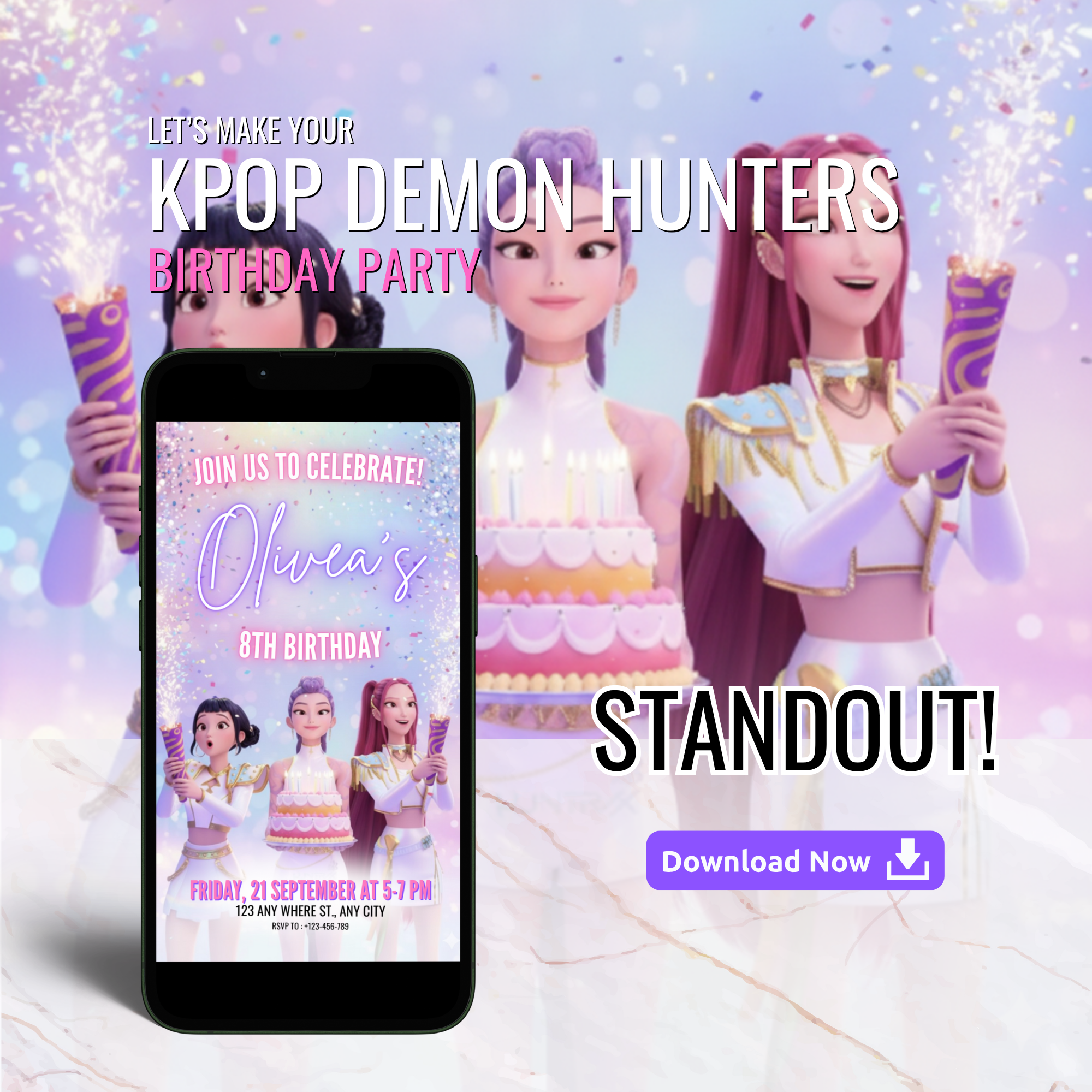 KPOP Demon Hunters Birthday Invitation Template