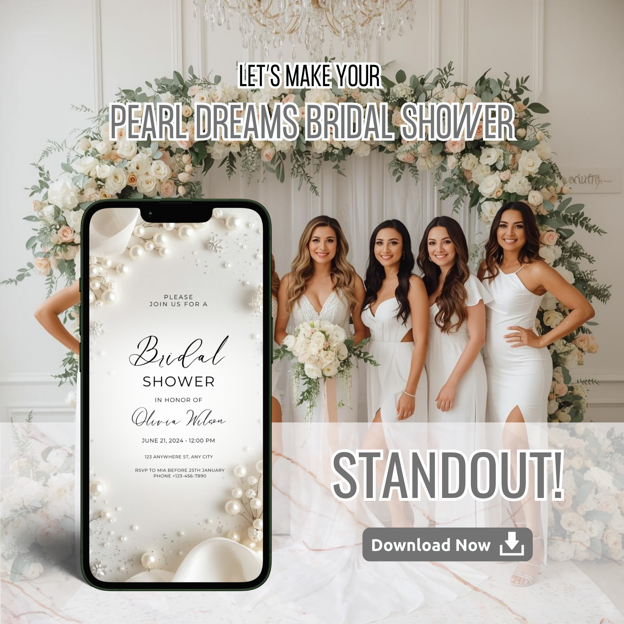 Minimal pearl-inspired bridal shower invitation perfect for elegant bridal celebrations