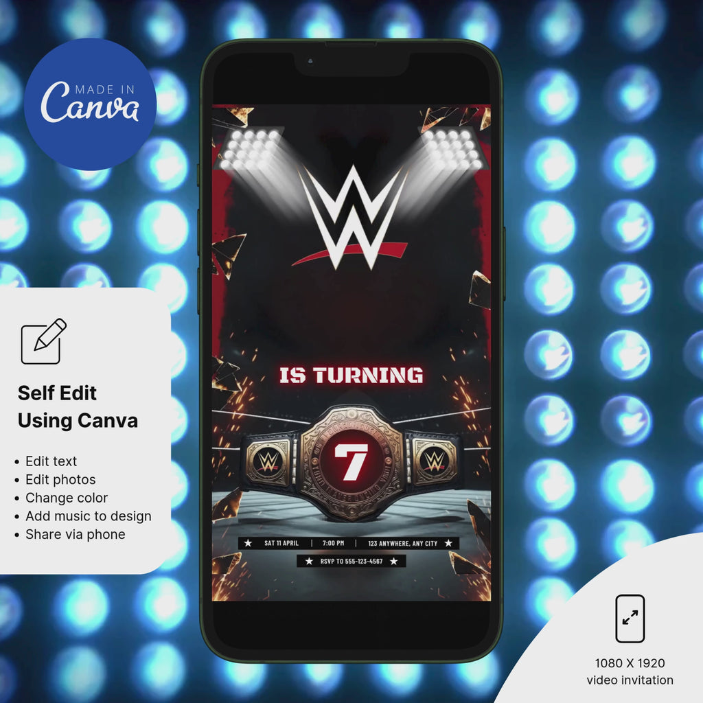 WWE birthday party invitation printable design