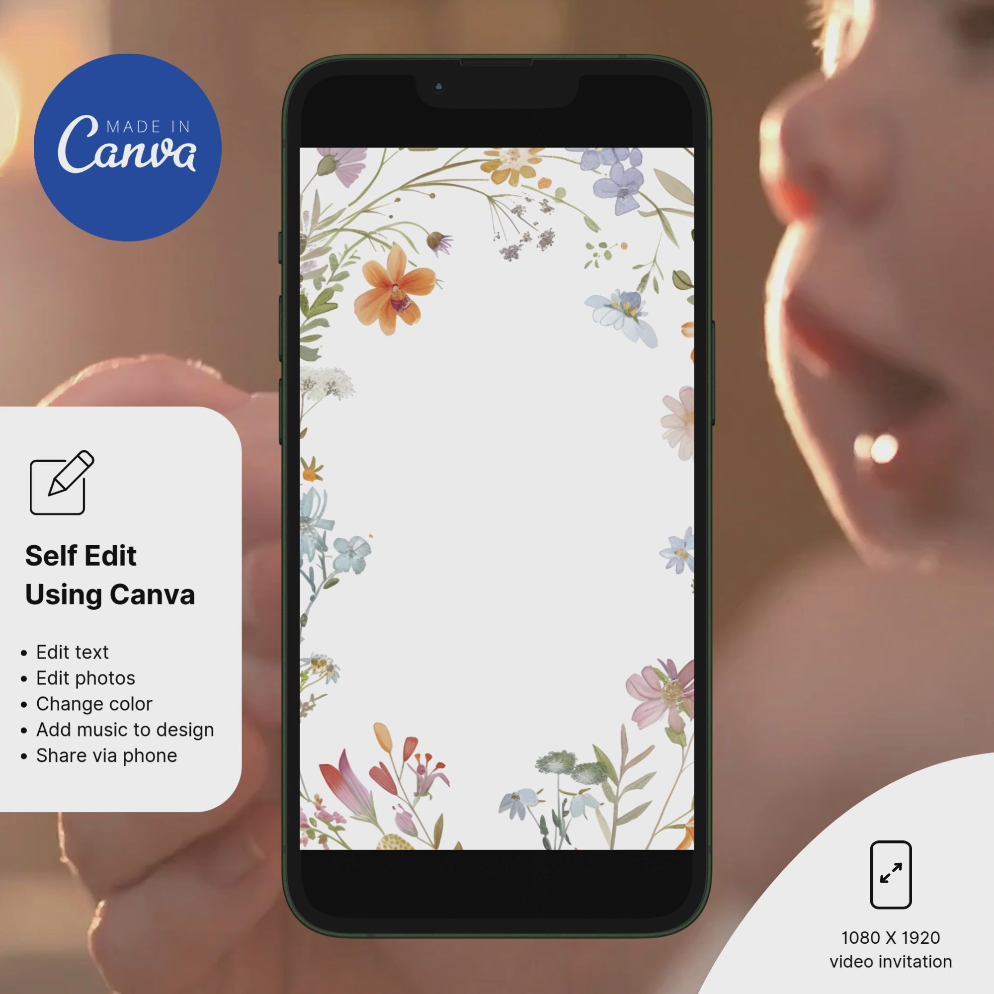 A Little Wildflower Baby Shower Invitation with soft watercolor flowers and greenery