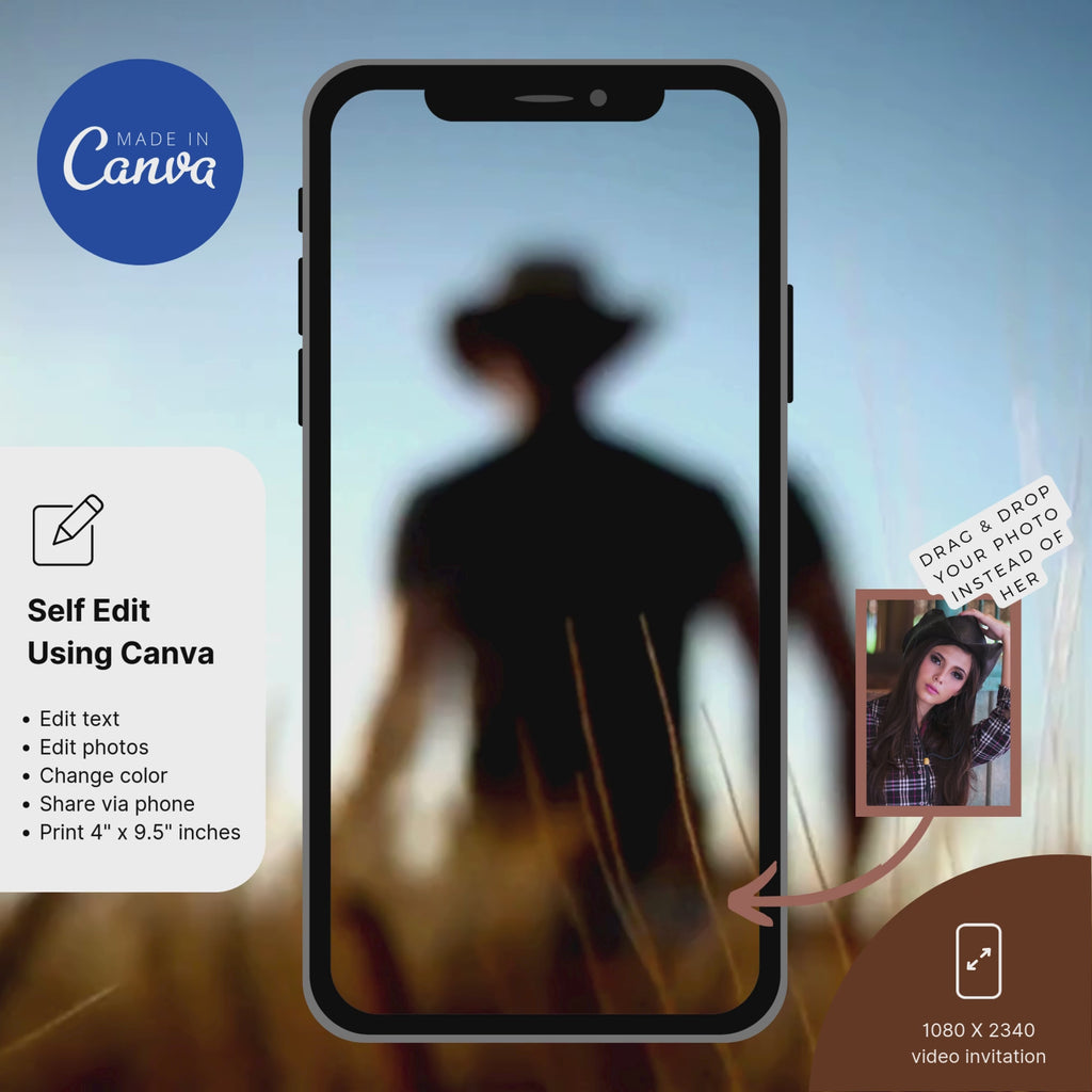 Digital Cowboy First Rodeo Invitation Template