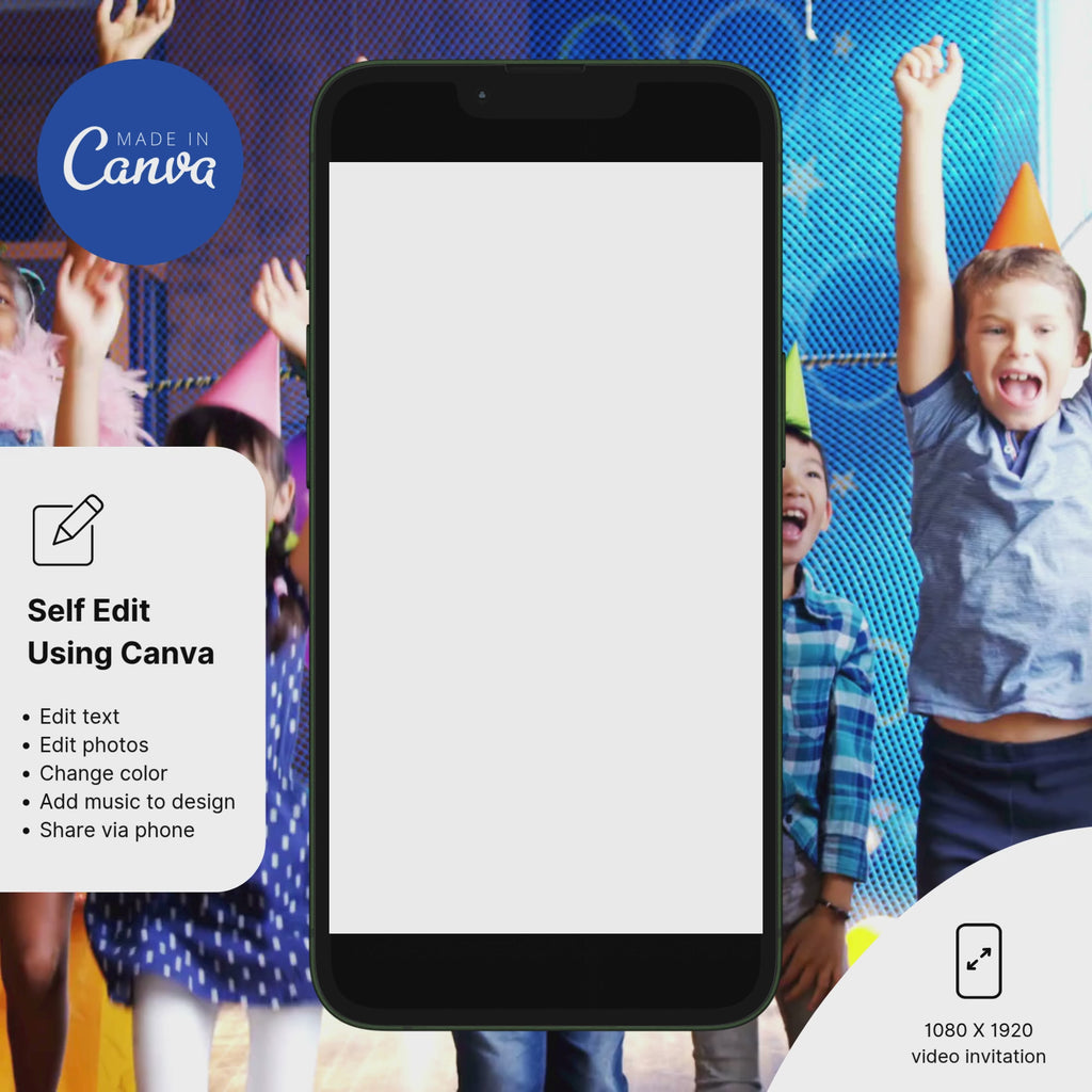 Kids birthday party invite hi five design bright colors