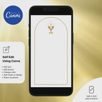 Elegant First Holy Communion invitation with soft neutral colors and religious design