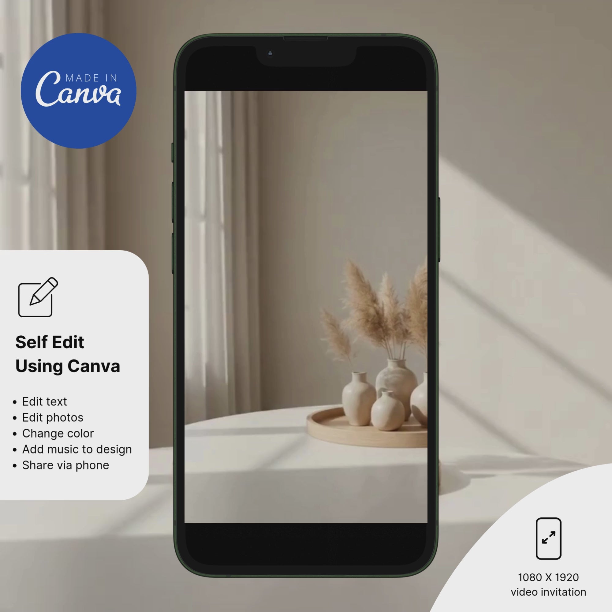 Rustic housewarming party invitation with warm neutral colors