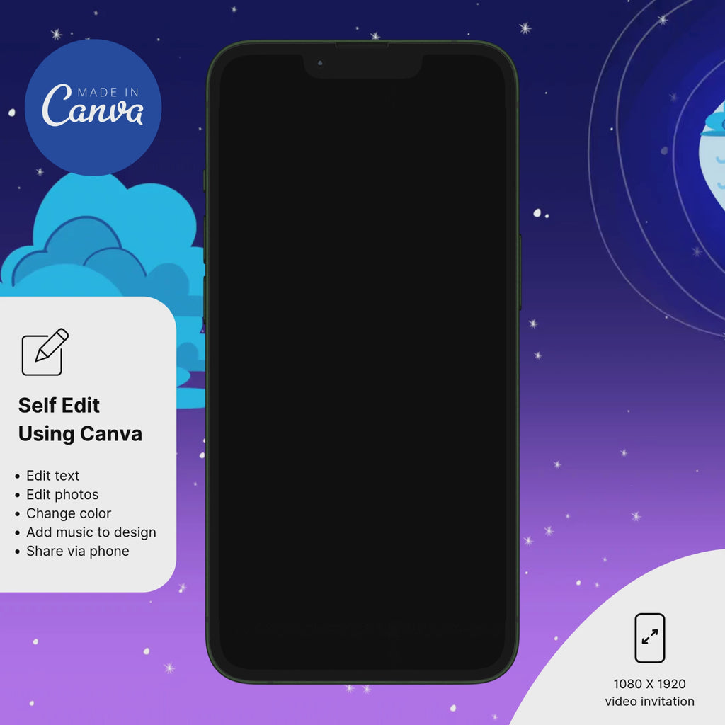 Mario space theme party invite colorful design