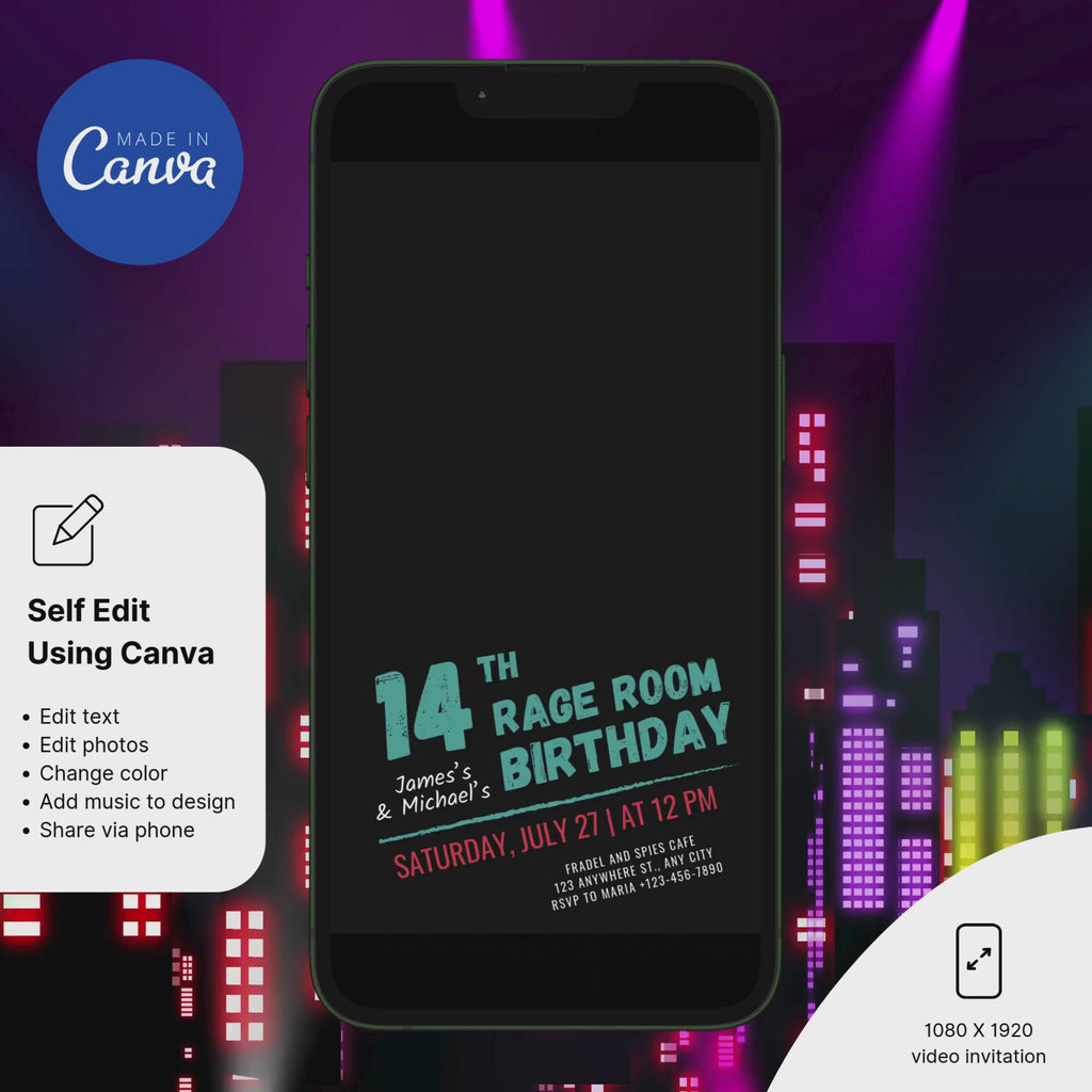 Editable Rage Room Party Invitation Template