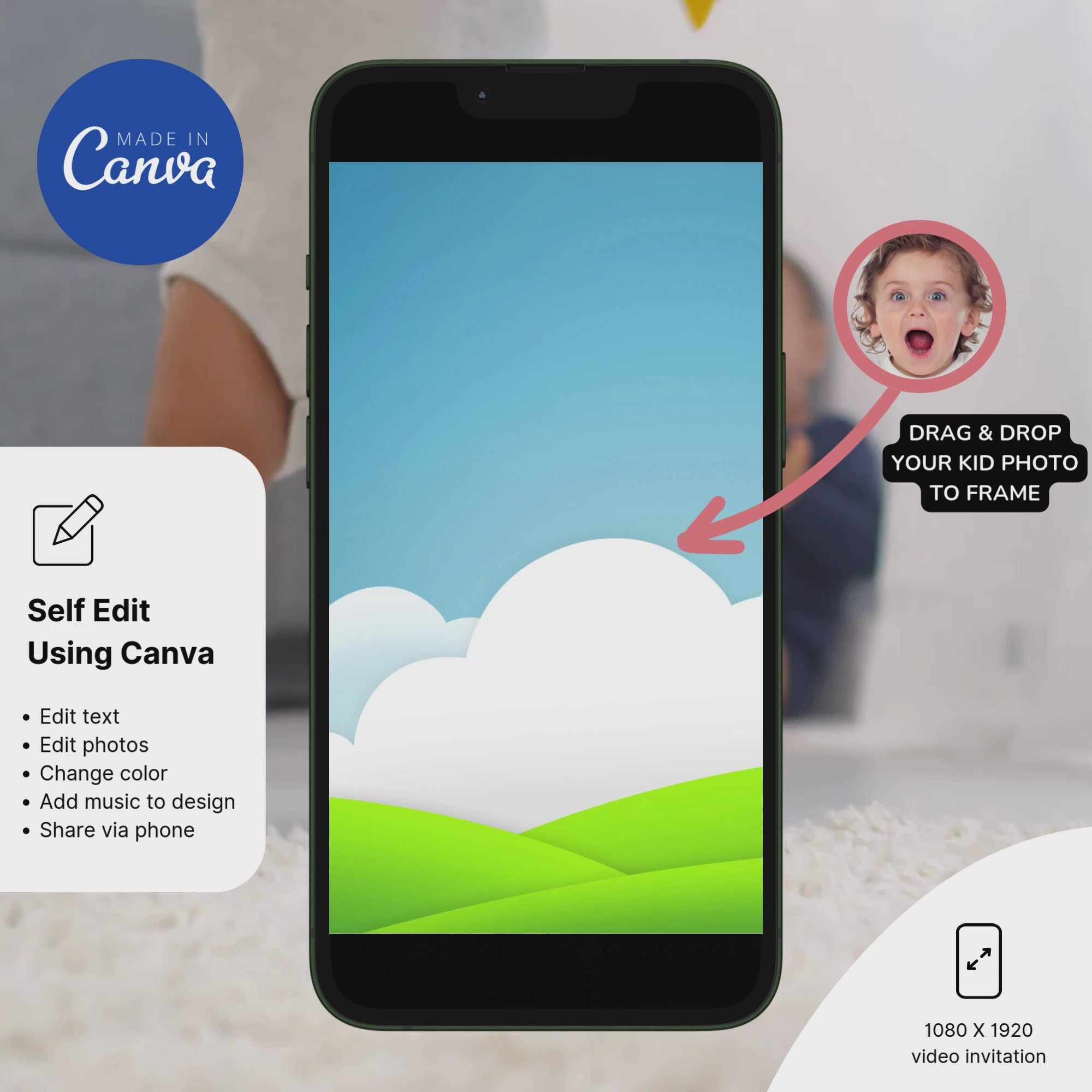 CoComelon birthday invitation template editable for kids party