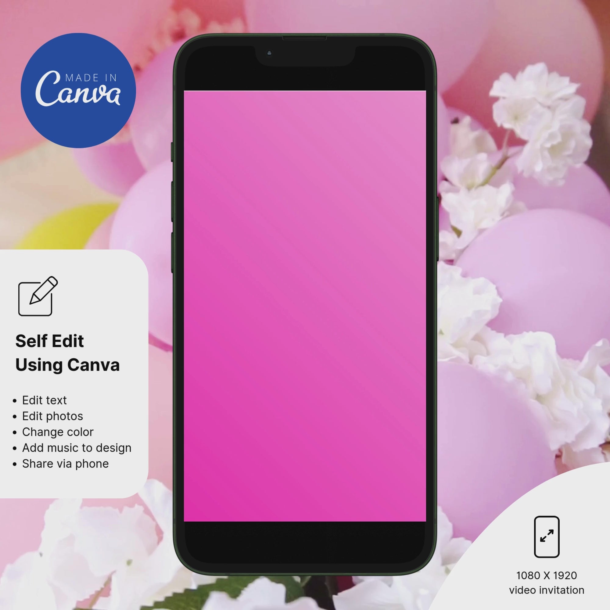 Barbie invitation template in pink glam style with editable text layout for a Barbie themed birthday party