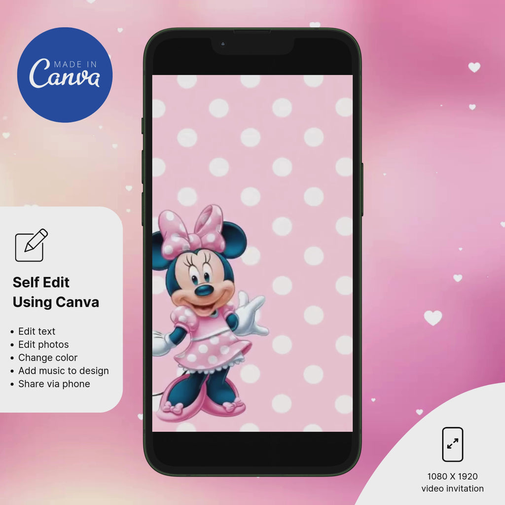 Twodles 2nd birthday invitation cute mouse character, pink bow and polka dot design