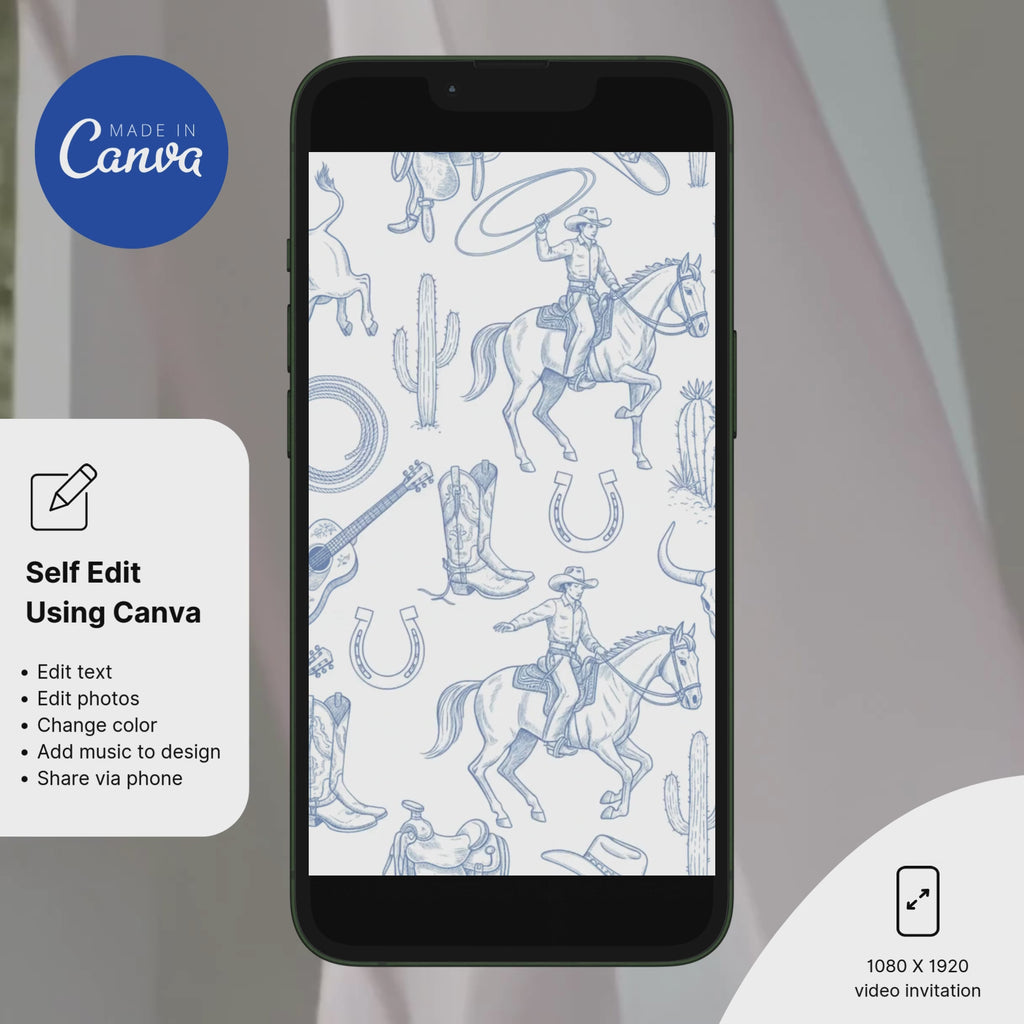 Blue Jean Baby Shower Invitation with denim texture and blue tones