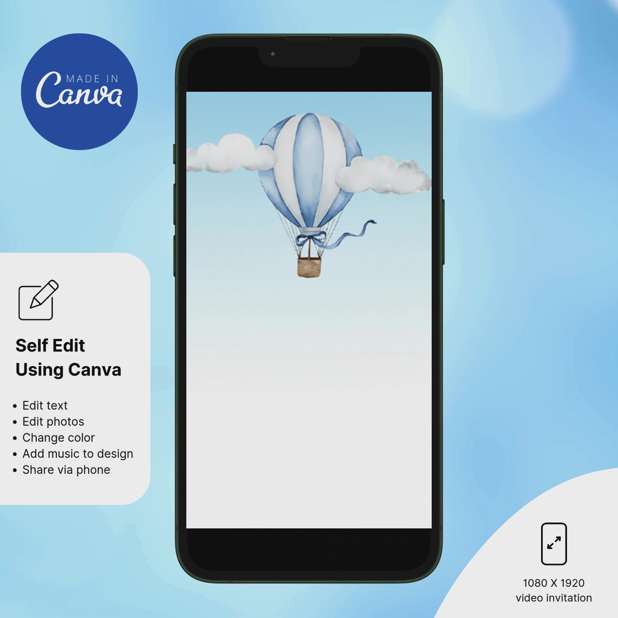 Adventure Awaits Baby Shower Invitation Air Balloon Up with pastel hot air balloons